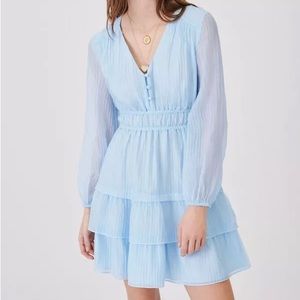 Maje baby blue tiered dress long sleeve size EU 42/US XL